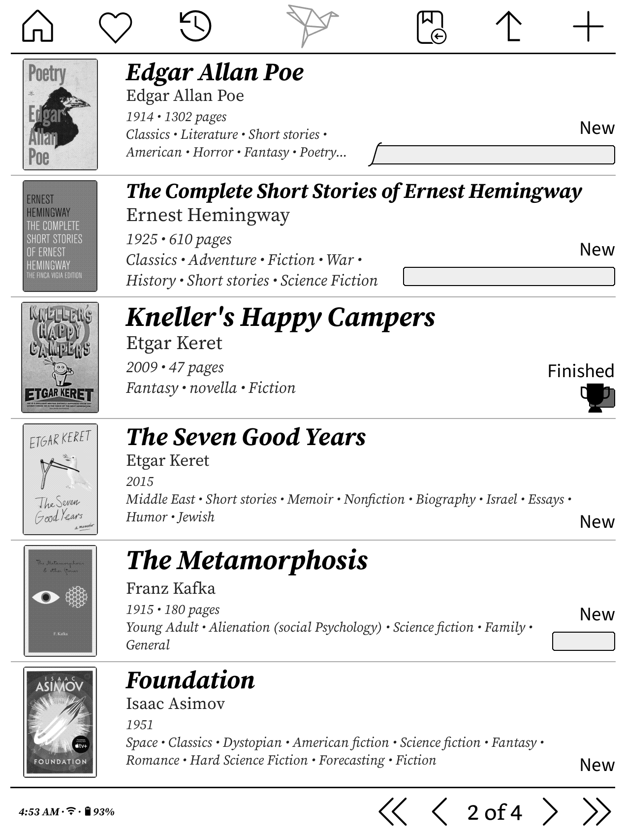 KOreader library page with Project:Title